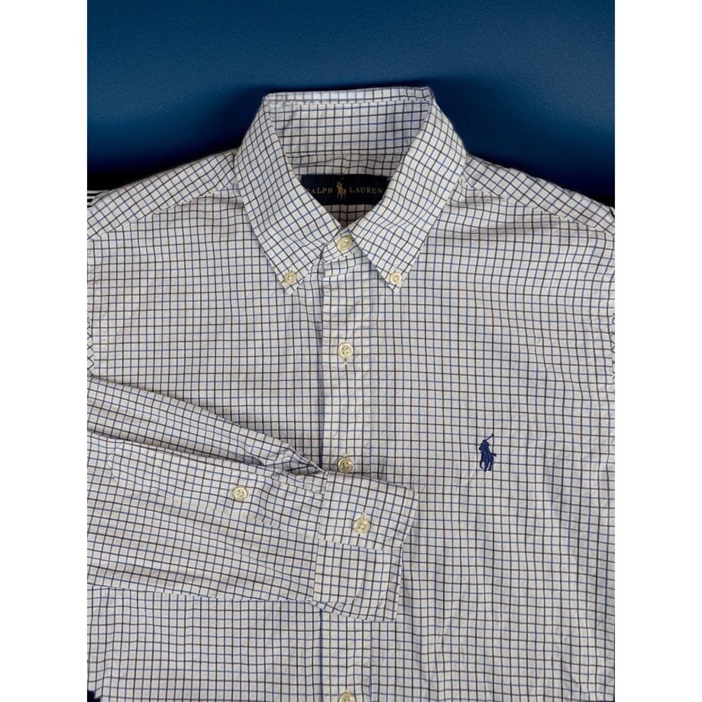 Ralph Lauren Men's Small Blue White Tattersall Check Button Down Shirt S
